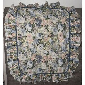 1 VTG Croscill Ruffled Pillow Sham Cover Cottagecore Blue Floral Large USA
